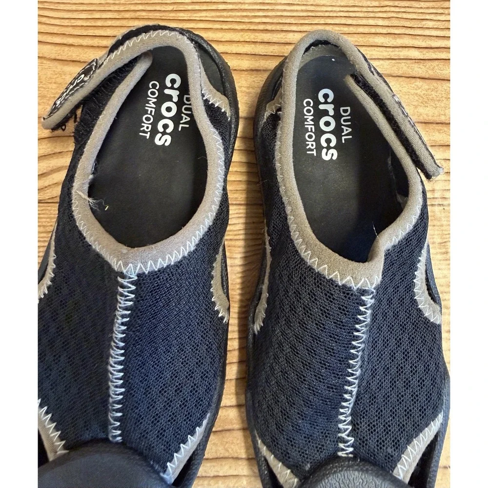 Boys Crocs Swiftwater Sandals Closed Toe Slide On Black Water‎ Shoes Childs 11